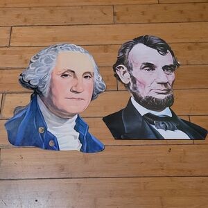 Set of 2 Large Vintage President’s Day Lincoln and Washington Classroom Die Cuts